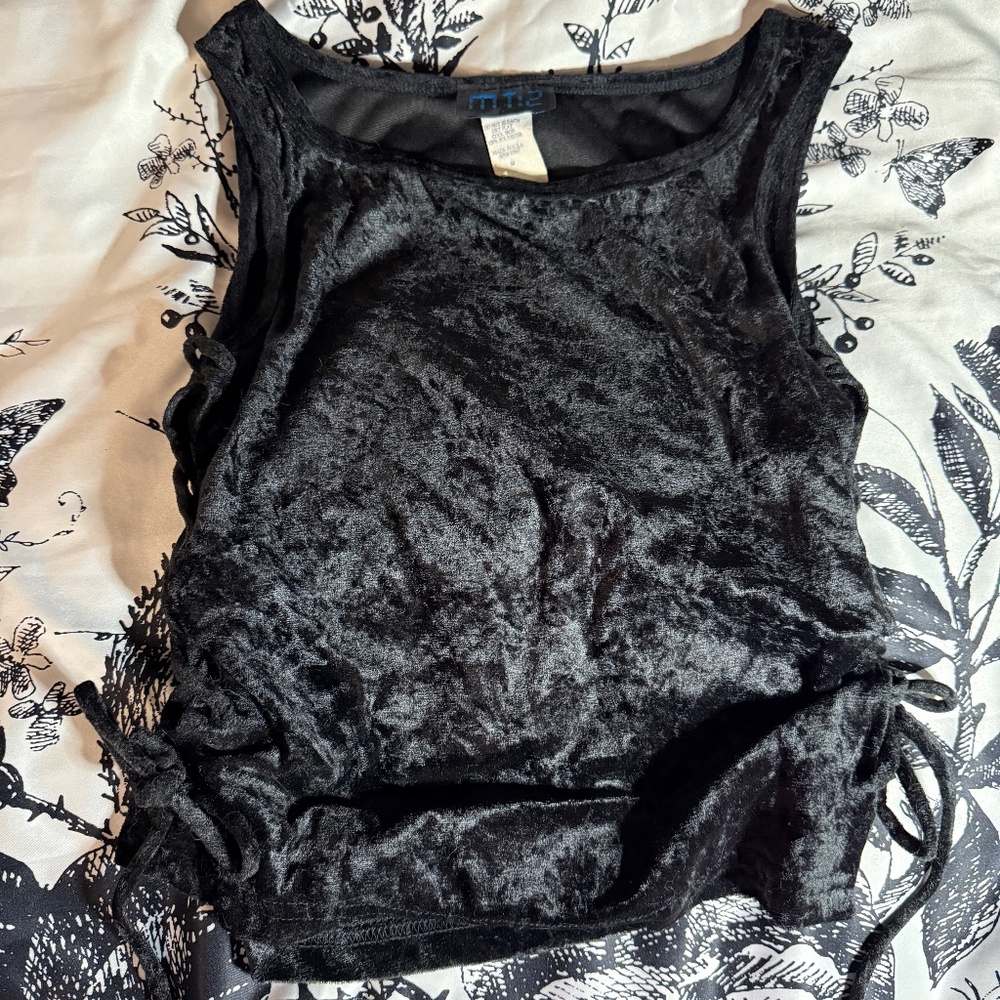 Crushed Velvety Side-Tied Crop Tank Top - SM